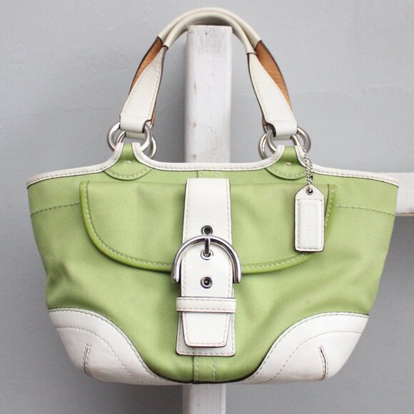 Coach Handbags - Coach VTG Y2K Green & White Soho Twill & Leather Mini Tote Bag A06S - 1881